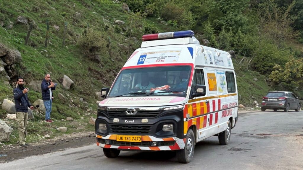 An ambulance drives following a suspected militant attack, near Pahalgam in south Kashmir's Anantnag district, April 22, 2025. (REUTERS/Stringer)