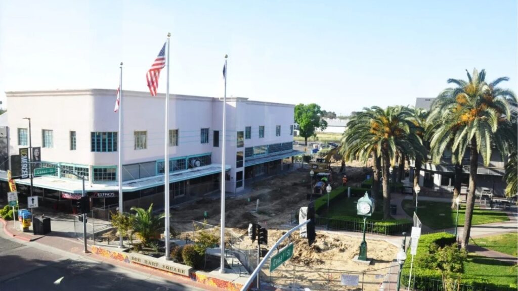 Merced's Bob Hart Square in the city's downtown is shown on April 9, 2025 (The Merced FOCUS)