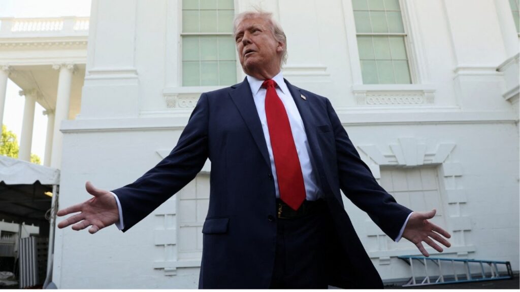 President Donald Trump speaks to reporters at the White House in Washington, D.C., U.S., April 23, 2025. (REUTERS/Kevin Lamarque)