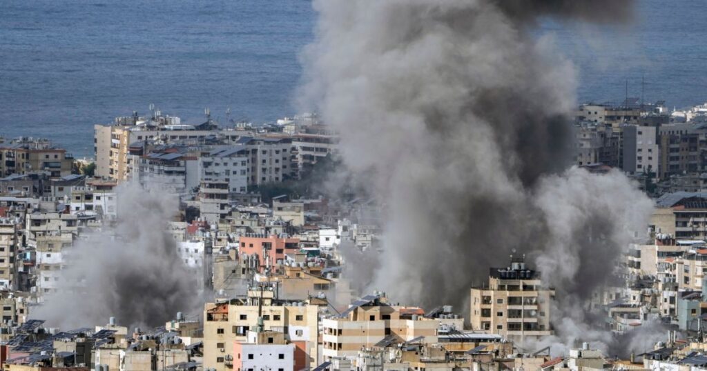 Smoke rises after an Israeli airstrike on Dahiyeh, in the southern suburb of Beirut, Lebanon, Monday, Nov. 25, 2024. (AP/Bilal Hussein)